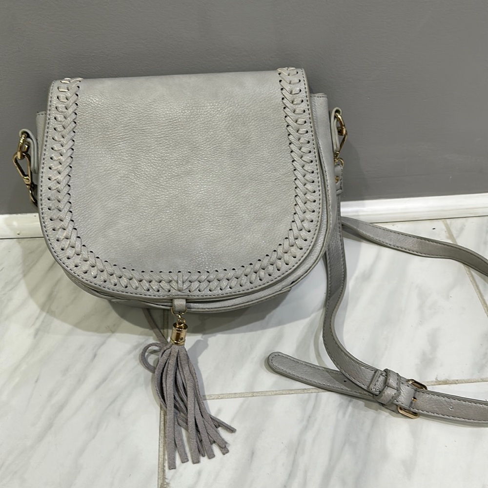 Gray saddle crossbody bag
